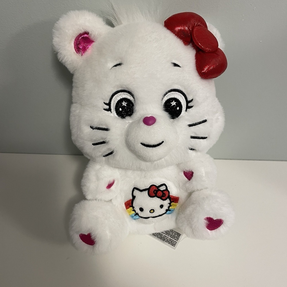 Care Bears x Sanrio Hello Kitty Loves Cheer Bear White‎ 10" Stuffed Plush Toy